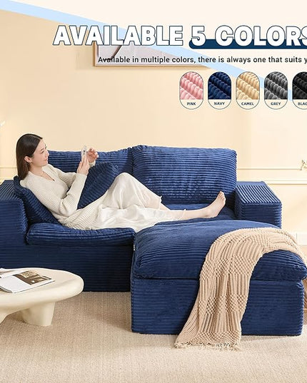74.8” Cloud Couch, Modular Loveseat Sofa, Convertible Sofas Bed, Deep Seat Sofa, Cozy Sofa for Living Room, Office and Bedroom, L Shaped Cozy Sofa Furniture Set, Corduroy, Blue