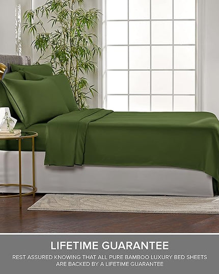 Pure Bamboo Twin Sheets, Genuine 100% Organic Viscose Derived from Bamboo Bed Sheet Set, Luxuriously Soft & Cooling, Double Stitching, 2 Year Quality Promise (Twin, Pesto)