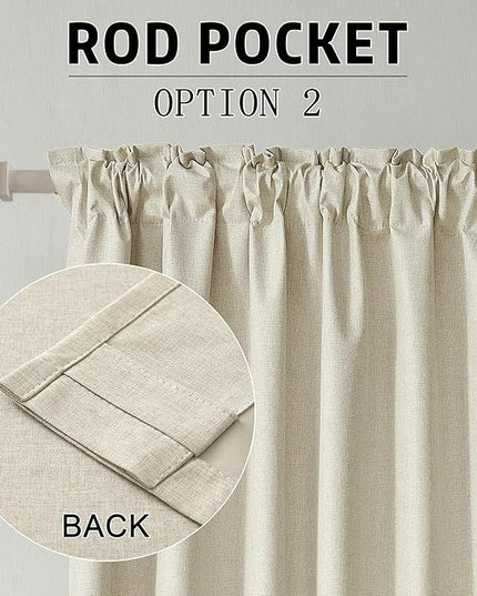 Natural Birch 102 Inch Length Curtains, 100% Blackout Curtains 84 Inch Extra Wide for Bedroom Thermal Insulated Noise Cancelling Pleated Heading Tape Ring Back Tab Kids Boho Drapes 2 Panel Set 84x102