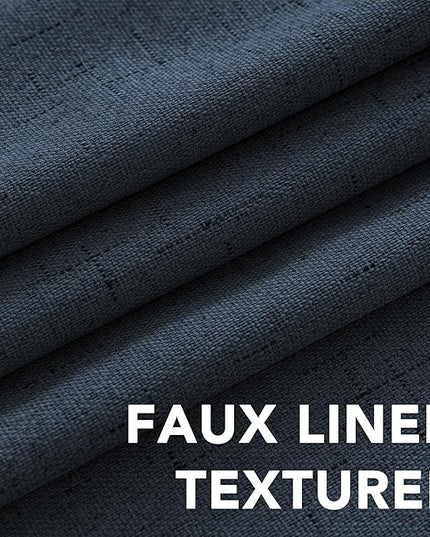 H.VERSAILTEX Linen Blackout Curtains Durable Thick Textured Linen Look 100% Blackout Patio Door Curtain Anti Rust Grommet Extra Wide Sliding Door Curtain Panel, 100 inch W X 108 inch L - Navy