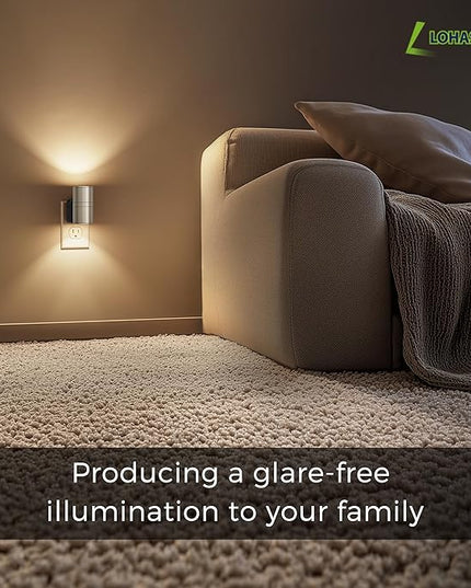 L LOHAS LED Night Light, Dimmable Night Lights Plug into Wall, Metal-Shade Nightlight for Adults, Automatic Nightlights, Light Sensor,Soft White 3000K, Nightlight Plug in for Hallway Bedroom [2 Pack]
