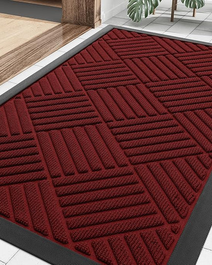 Smiry Front Door Mat Outside Entrance, Heavy Duty Outdoor Indoor Mat, Natural Rubber Doormat, Non Slip, Trap Dirt and Moisture, Easy Clean, Low Profile Patio Porch Entryway Mat, 29.5x17, Red