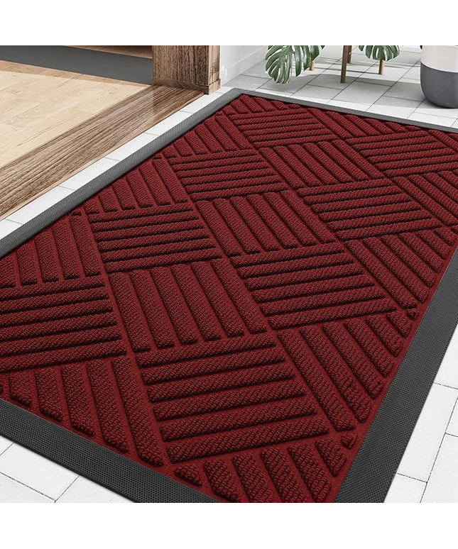 Smiry Front Door Mat Outside Entrance, Heavy Duty Outdoor Indoor Mat, Natural Rubber Doormat, Non Slip, Trap Dirt and Moisture, Easy Clean, Low Profile Patio Porch Entryway Mat, 29.5x17, Red