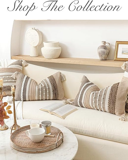 BlissBlush Decorative Lumbar Throw Pillow Cover 14x24 Boho Brown Accent Cushion for Couch Sofa Farmhouse Pillowcase for Bedroom Living Room Home Décor Cover ONLY