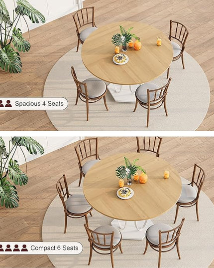 Round Dining Table for 4, 3-Tier Dinner Room Tables with Storage Shelf, Space Saving Small Kitchen Table, Farmhouse Dinner Table with Wooden Tabletop and Hexagonal Base (Wood, 47inch)
