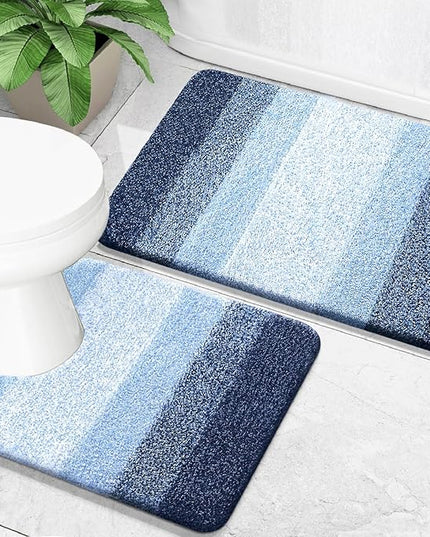 OLANLY Bathroom Rug Set 2 Piece, Soft Absorbent Microfiber Bath Mats and U-Shaped Contour Toilet Rug, Non-Slip, Machine Wash Dry, Plush Shaggy Bath Mats for Bathroom (30"x20"+24"x20", Navy)
