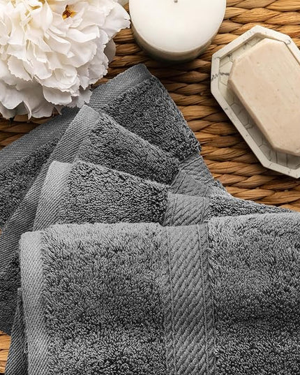 Superior Egyptian Cotton Pile Hand Towel Set of 4, Ultra Soft Luxury Towels, Thick Plush Essentials, Absorbent Heavyweight, Guest Bath, Hotel, Spa, Home Bathroom, Shower Basics, Charcoal