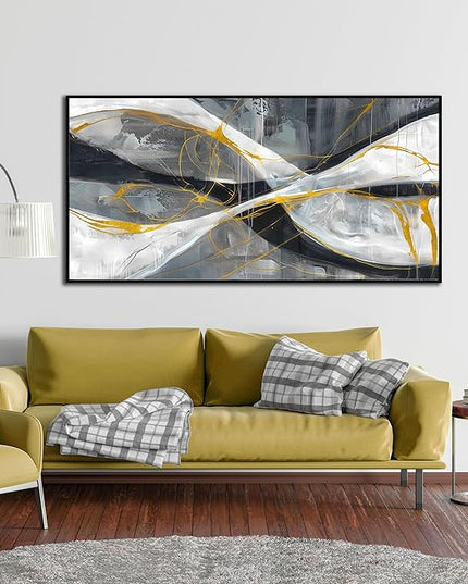 Ouzzlie Abstract Wall Art Grey Wall Decor for Living Room Large Canvas Art Picture Gold Artwork 29" x 59"