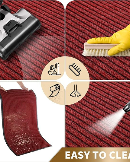 Yimobra Front Door Mat Outdoor Indoor Entrance, 100% Waterproof All-Season All Weather Doormat, Welcome Matt Outside Entry, Non Slip, Low Profile, Heavy Duty Patio Porch Floor Mats,47 x 32,Black Red