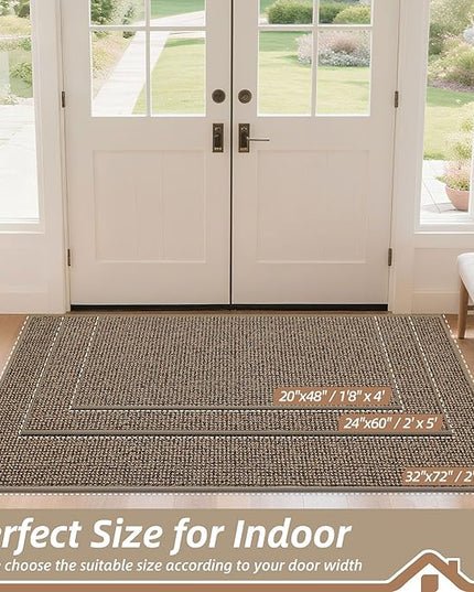 BEQHAUSE Dirt Trapper Door Mat 20" x 48", Non-Slip Washable Doormats Entrance Mat, Dirt Resistant and Absorbent Welcome Mat, Low Profile Floor Mats for Front Back Door and Entryway, Beige