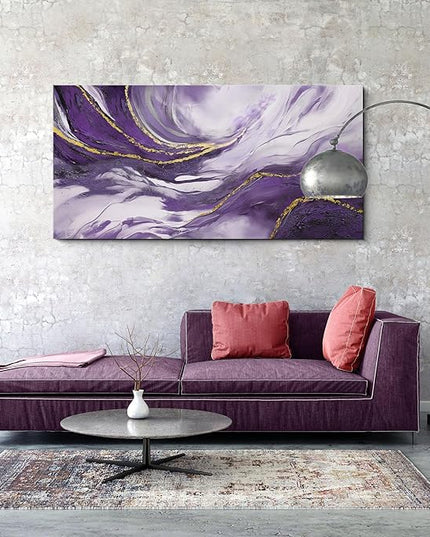 yiijeah Purple Wall Art - Large Artwork for Living Room - Purple and Gold Abstract Canvas Wall Decor - Modern Wall Decor for Bedroom Office Picture Home Decor
