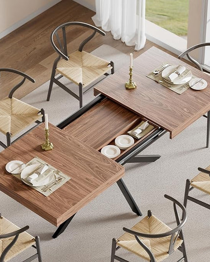 Extendable Dining Room Table for 4 6 8, 55"-70.9" Kitchen Table Rectangle Wood, Expandable Dining Table with Hidden Storage, Space Saving Farmhouse Kitchen Table for Kitchen Dining Living Room