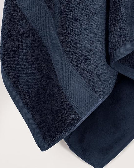 Superior Egyptian Cotton Pile Bath Towel Set of 2, Ultra Soft Luxury Towels, Thick Plush Essentials, Absorbent Heavyweight, Guest Bath, Hotel, Spa, Home Bathroom, Shower Basics, Navy Blue