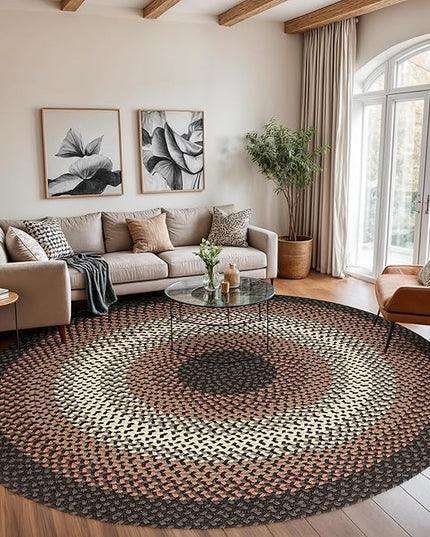 Tranquility TQ82 Black 8' x 8' Round - Braided Area Rug, Home Decor, Floor Mat or Bedroom Rug - Easy Care, Ideal for High Traffic Areas in Hallway and Living Room - Made in USA