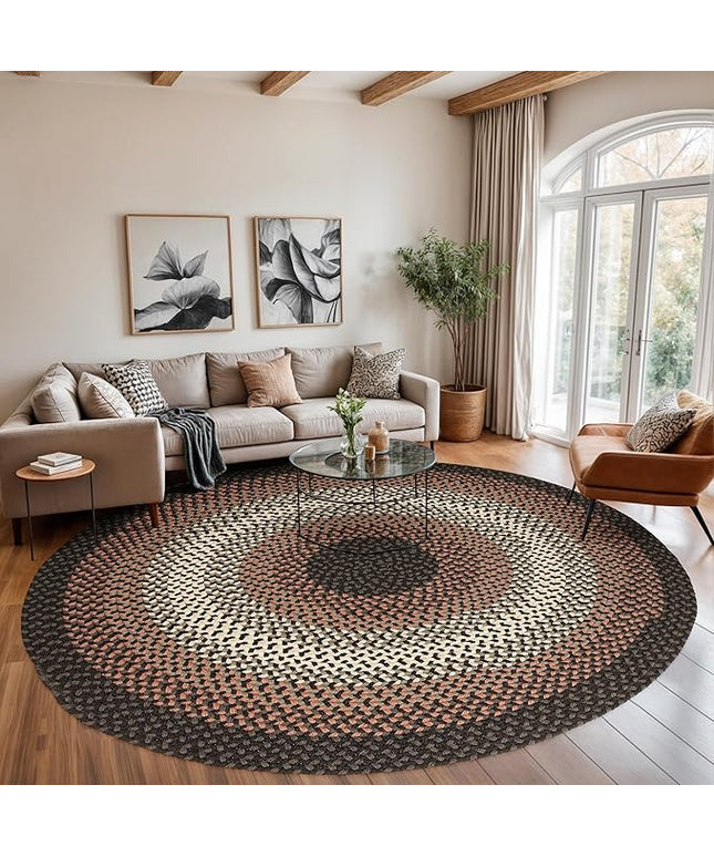 Tranquility TQ82 Black 8' x 8' Round - Braided Area Rug, Home Decor, Floor Mat or Bedroom Rug - Easy Care, Ideal for High Traffic Areas in Hallway and Living Room - Made in USA