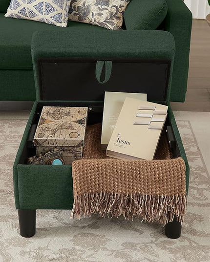 Convertible Sectional Sofa with Storage Ottoman Bench, 101" U Shaped Couch 4-Seat Sofa Set for Living Room/Apartment, Sectional Couch with Movable Ottoman, Green