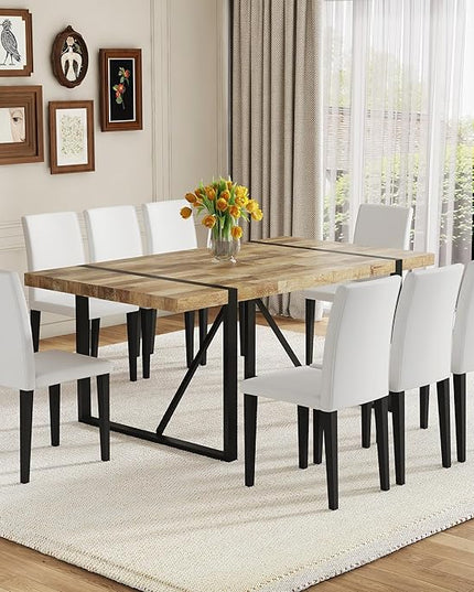 Dining Table Set for 6，Dinner Table Set for 6，71'' Kitchen Table and PU Leather Chairs Set of 6，6 Chair Dining Table Set for Kitchen Dining Room