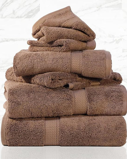 Superior Egyptian Cotton Pile 6 Piece Towel Set, Includes 2 Bath, 2 Hand, 2 Face Towels/Washcloths, Ultra Soft Luxury Towels, Thick Plush Essentials, Guest Bath, Spa, Hotel Bathroom, Chocolate
