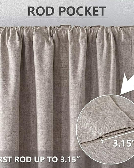 100% Blackout Curtains 90 inch Length 1 Panel Faux Linen Long Drapes for Bedroom Living Room Black Out Room Darkening Curtain Thermal Insulated Back Tab Rod Pocket(W100 x L90, Light Beige)