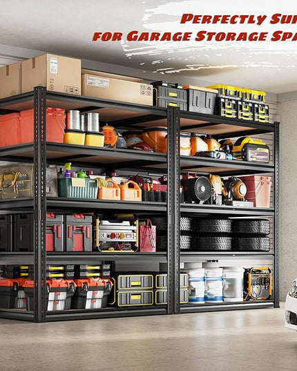 2050LBS Storage Shelves Heavy Duty 5 Tier Garage Storage Shelving, Adjustable Metal Shelving Unit Utility Rack Shelf for Warehouse, Pantry, Closet, Kitchen 72" H x 35.56" W x 16" D, Black