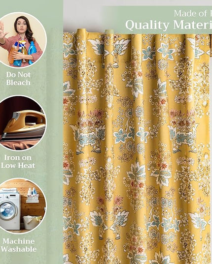 Maison d' Hermine Curtains for Living Room 100% Cotton 108 inch Length One Panel Light Filtering Curtains for Bedroom Windows with Rod and Loop Pockets Drapes (Marquise Yellow, 50" W x 108" L)