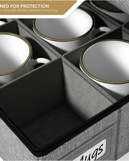 Sorbus Coffee Mug Organizer - Storage Case with Hard Shell, Label Windows, Handles & Dividers (Fits 12 Mugs)