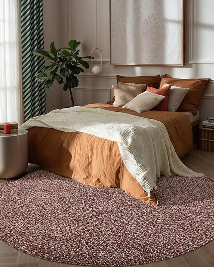 Seasons SE75 Summer Red 8' x 8' Round - Braided Area Rug, Home Decor, Floor Mat or Bedroom Rug - Easy Care, Ideal for High Traffic Areas in Hallway and Living Room - Made in USA