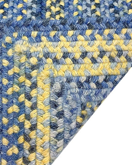Capel American Heritage Blue Yellow 5' 0" X 5' 0" Concentric Rectangle Braided Rug