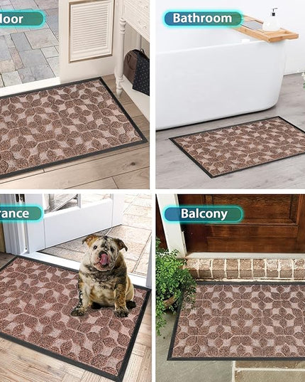 Bulijojo Sturdy Front Entrance Doormats,Durable Heavy Duty Welcome Mat,Thick Absorbent Natural Rubber Non Slip Mat,Easy Clean Entryway Mat 17"x30" Geometric Brown
