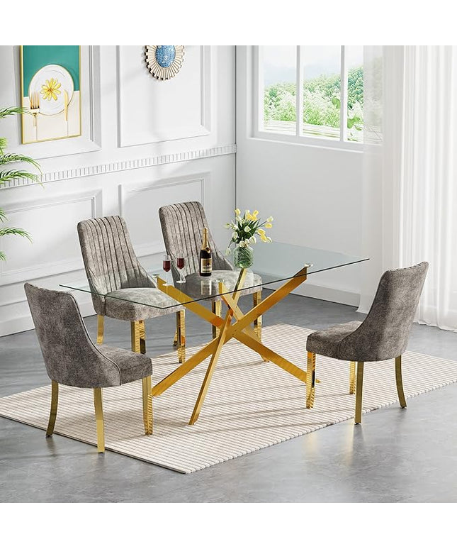Rectangle Glass Dining Table Set for 4, 60'' Kitchen Table and Chairs Set, 5PCS Modern Dining Room Table Set with 4 Dining Chair for Home