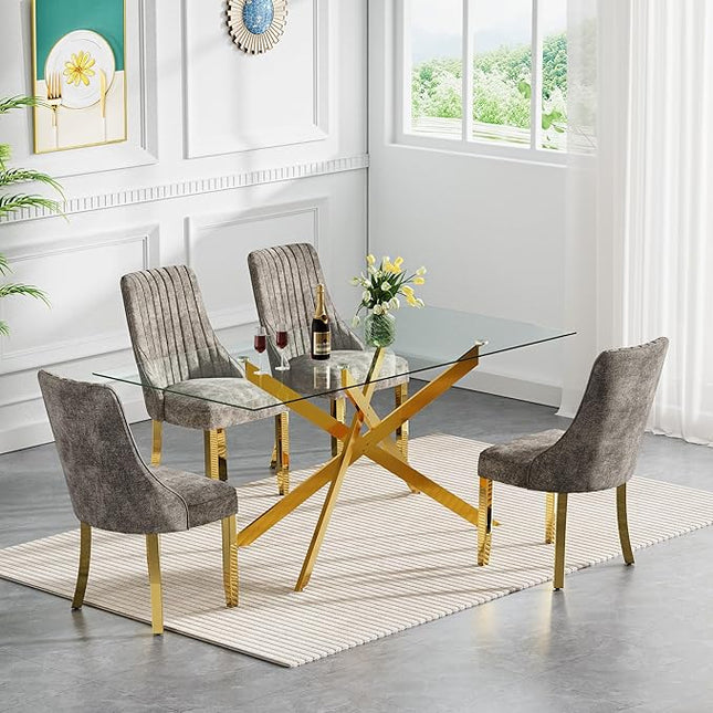 Rectangle Glass Dining Table Set for 4, 52'' Kitchen Table and Chairs Set, 5PCS Modern Dining Room Table Set with 4 Dining Chair for Home