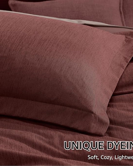 Monbix California King Comforter Set - 7 Pieces Cationic Dyeing Dark Red Bed in a Bag Cal King Bedding Sets with Comforter, Sheets, Pillowcases & Shams, Reversible Bedding Comforters Sets (108 * 92)