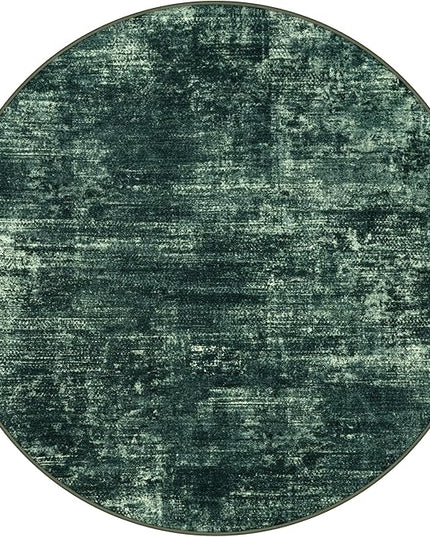 IOHOUZE Round Area Rug 3 Ft Circle Entryway Rugs Round Washable Door Mat Indoor Entrance, Non Slip Circle Front Door Rug, Printed Abstract Faux Wool Floor Carpet for Foyer Porch Sink, Dark Green