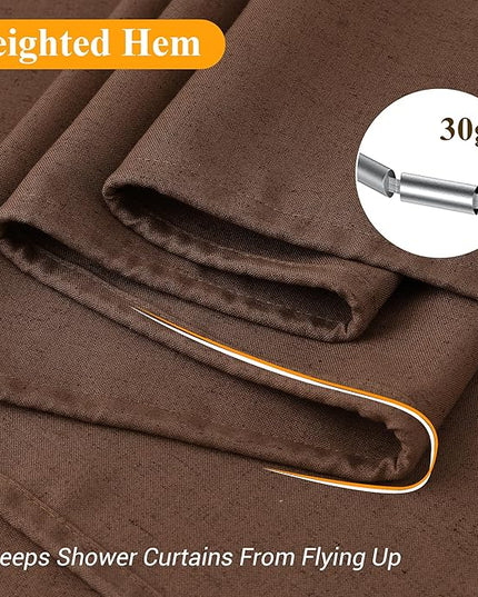 Naturoom Caramel Brown Linen Shower Curtain, Country Boho Farmhouse Bath Decor Shower Curtains Neutral Cloth Weighted Textured Fabric Bath Curtain Liner with Hooks, 72x78