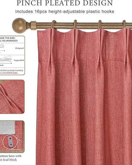 IVAPUPU Linen Pinch Pleated 100% Blackout Curtains for Bedroom - 2 Pages Black Out Fall Curtains 63 Inch Long 2 Panel for Living Room Darkening Thermal Window Curtain Drapes with 16pc Hooks