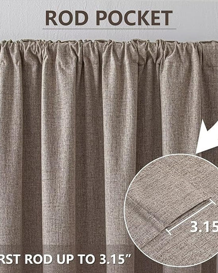 100% Blackout Curtains 108 inch Length1 Panel Faux Linen Long Drapes for Bedroom Living Room Black Out Room Darkening Curtain Thermal Insulated Back Tab Rod Pocket(W70 x L108, Beige)