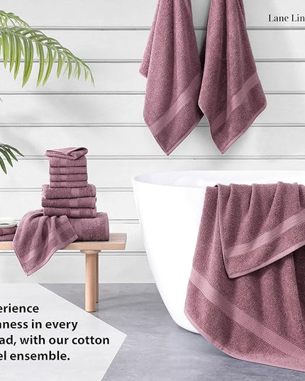 LANE LINEN 100% Mercerized Cotton Luxury Bathroom Towel Set - 16 Pcs - Super Soft, Fluffy & Highly Absorbent - 4 Bath Towels, 8 Washcloths, 4 Hand Towels - Pre Shrunk, Pet Friendly - Wishful Mauve