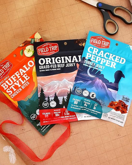 Field Trip Turkey Jerky, Gluten Free, Low Carb, Healthy High Protein Snacks, No Nitrates, All Natural Ingredients, Cracked Pepper, 1oz Bags, 12 Pack