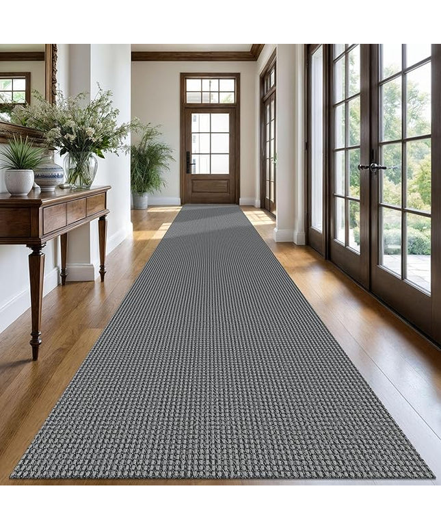 KOZYFLY Extra Long Runners for Hallways 3x20 ft Washable Kitchen Runner Non Slip Rubber Backed Hallway Rug Cotton Entryway Runner Rug Floor Carpet for Indoor Hall, Kitchen, Stair, Grey/Dark Grey