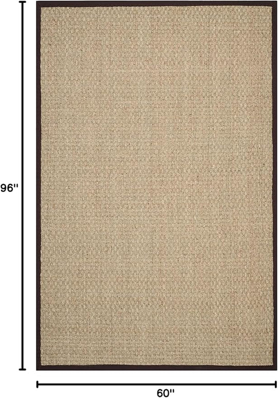 SAFAVIEH Area Rug 5x8 - Natural Fiber Collection - Natural & Dark Brown, Seagrass, Basketweave Pattern with Border (NF114K)