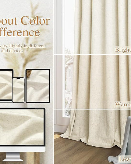 Guken Blackout Curtains 80 Inch Length 2 Panels Set for Living Room Bedroom Back Tab Thermal Insulated 100% Black Out Linen Drapes Room Darkening Window Curtains 80 Inches Long,Warm Beige