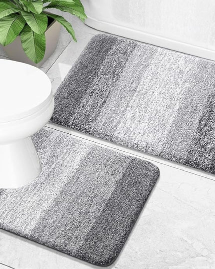 OLANLY Bathroom Rug Set 2 Piece, Soft Absorbent Microfiber Bath Mats and U-Shaped Contour Toilet Rug, Non-Slip, Machine Wash Dry, Plush Shaggy Bath Mats for Bathroom (24"x16"+24"x20", Grey)