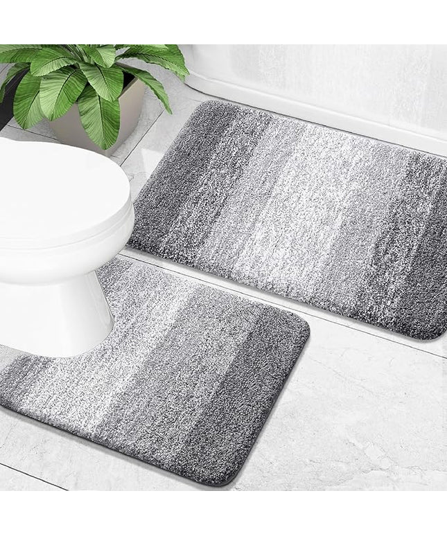 OLANLY Bathroom Rug Set 2 Piece, Soft Absorbent Microfiber Bath Mats and U-Shaped Contour Toilet Rug, Non-Slip, Machine Wash Dry, Plush Shaggy Bath Mats for Bathroom (24"x16"+24"x20", Grey)