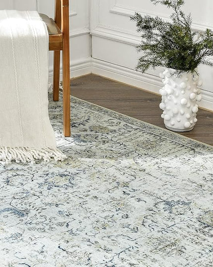 jinchan Kalen Runner Rug 3x8-2pcs Washable Hallway Rug Vintage Indoor Thin Retro Floor Cover Distressed Floral Country Lightweight Non Slip Carpet for Entryway Bathroom Kitchen Bedroom Stairway Blue