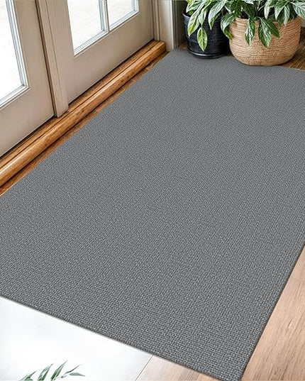 KOZYFLY Washable Entryway Rug 3x5 Ft Area Rugs Cotton Rubber Backed Throw Rugs Indoor Door Mat Kitchen Rugs Braided Floor Carpet for Front Entrance Kitchen Living Room, Grey