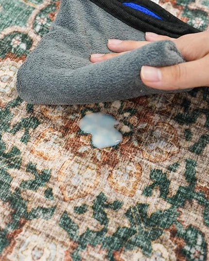 Washable Entryway 2x5 Rug - Small Throw Runners for Kitchen Bathroom Bedroom Non-Slip Ultra-Thin Indoor Door Mat Indoor Entrance - Stain Resistant Vintage Home Decor (Green, 2X5)