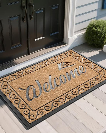 Yimobra Welcome Mat, Heavy Duty Sturdy Door Mats for Home Entrance Outdoor Indoor, Front Doormat for Outside Patio Floor Entry Porch Garage Office, Waterproof, Low Profile, 47X32 Inches, Yellow