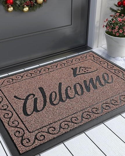 Yimobra Welcome Front Door Mat, Heavy Duty Easy Clean Doormat Indoor Outdoor, Waterproof Quick Dry Floor Mat for Home, Garage, Hign Traffic Areas, Non Slip, Low Profile, 29.5X17 Inches, Maroon