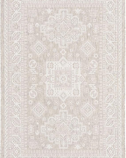 Rugs.com Outdoor Aztec Collection Rug – 5' 3 x 7' 10 Light Gray Flatweave Rug Perfect for Living Rooms, Large Dining Rooms, Open Floorplans