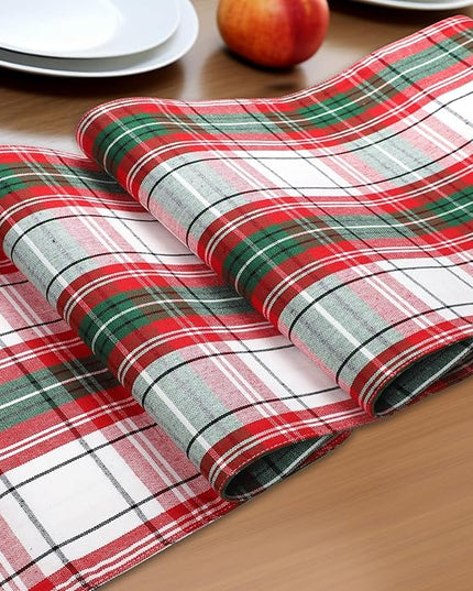 Urban Villa Christmas Table Runner Christ Check Table Runner 14”x72” 100% Cotton Over Sized Runner Heavier Quality Table Runner for Christmas Celebrations Dining Wedding Dinner Parties Everyday Use